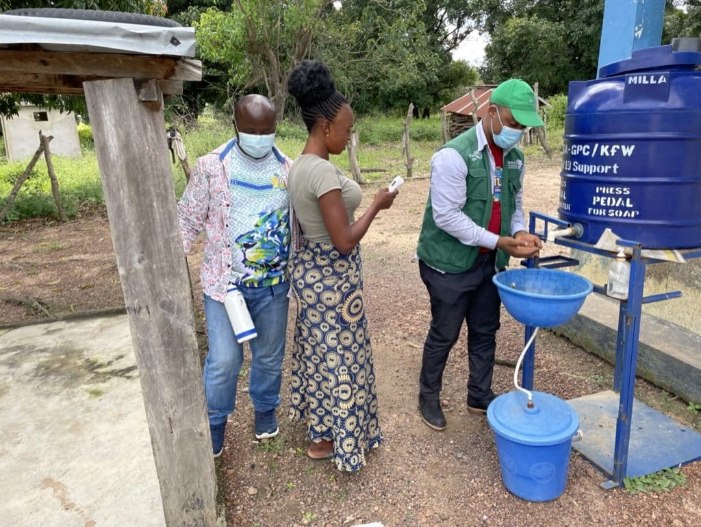 Supportive supervision visit at a border health post in Sierra Leone.